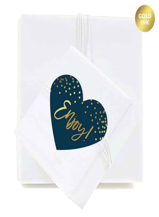 Andaz Press Navy 75 Pcs Blue with Gold Metallic Ink Wedding Party Collection, Heart Label Stickers, Enjoy! - Image 2
